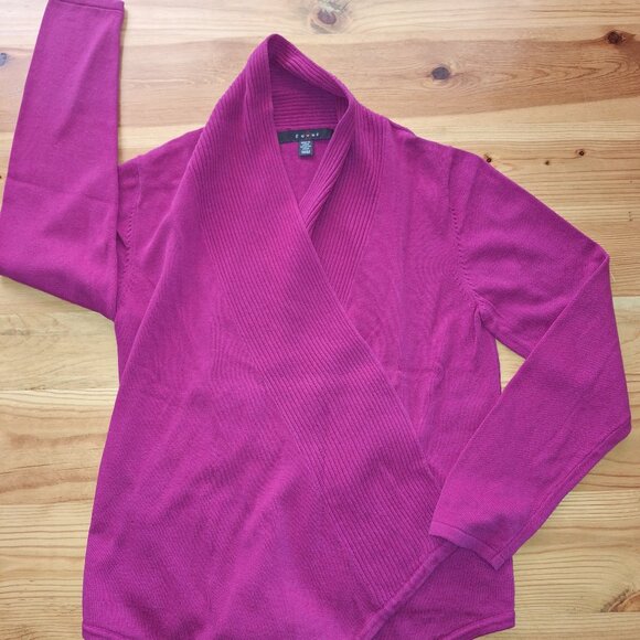 Fever Sweaters - Fever Buttonless Fuchsia Long Sleeve Wrap Cardigan